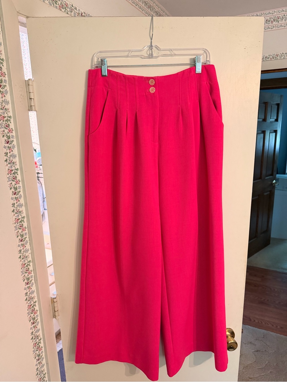 Maeve High-Rise Wide-Leg Pants in Bright Pink